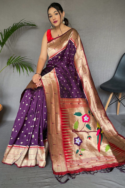 VastraLakshmi Amiable Purple Paithani Silk Saree With Luxuriant Blouse Piece