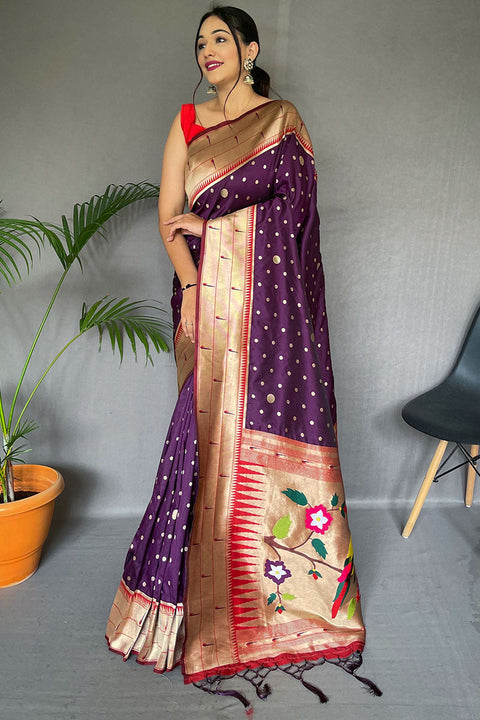 VastraLakshmi Amiable Purple Paithani Silk Saree With Luxuriant Blouse Piece