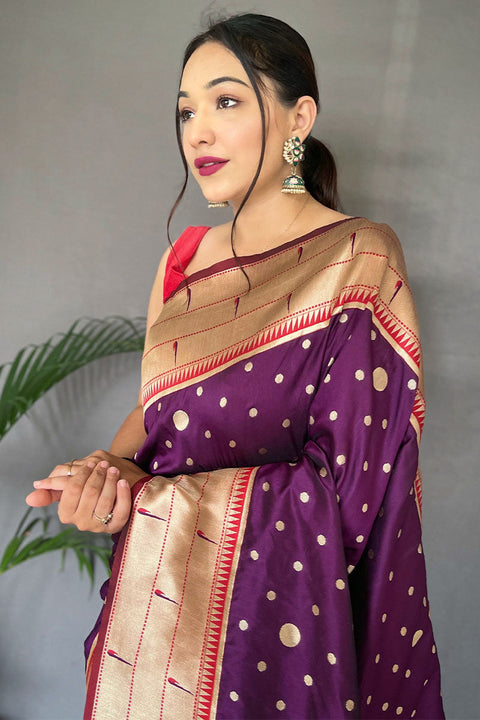 VastraLakshmi Amiable Purple Paithani Silk Saree With Luxuriant Blouse Piece