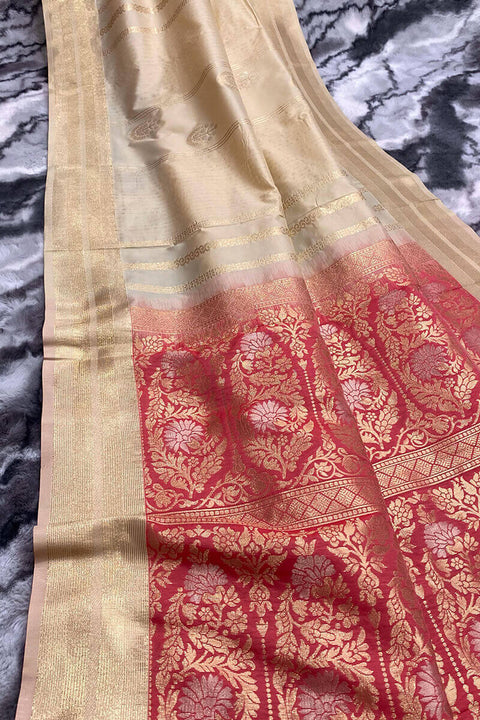 VastraLakshmi Trendy Beige Soft Banarasi Silk Saree With Elegant Blouse Piece