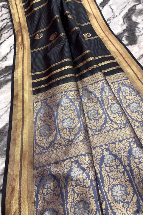 VastraLakshmi Pretty Black Soft Banarasi Silk Saree With Extraordinary Blouse Piece