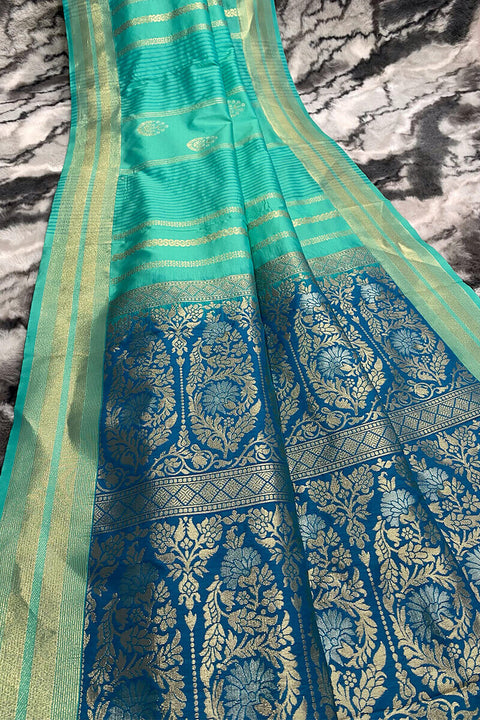 VastraLakshmi Demanding Turquoise Soft Banarasi Silk Saree With Smart Blouse Piece