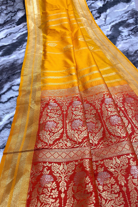 VastraLakshmi Preferable Yellow Soft Banarasi Silk Saree With Fairytale Blouse Piece