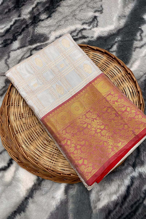 VastraLakshmi Sumptuous Beige Kanjivaram Silk Saree With Snappy Blouse Piece