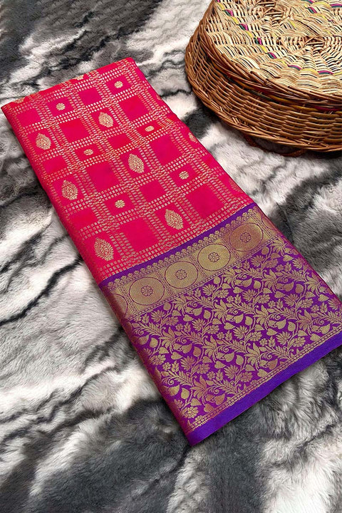 VastraLakshmi Redolent Dark Pink Kanjivaram Silk Saree With Murmurous Blouse Piece