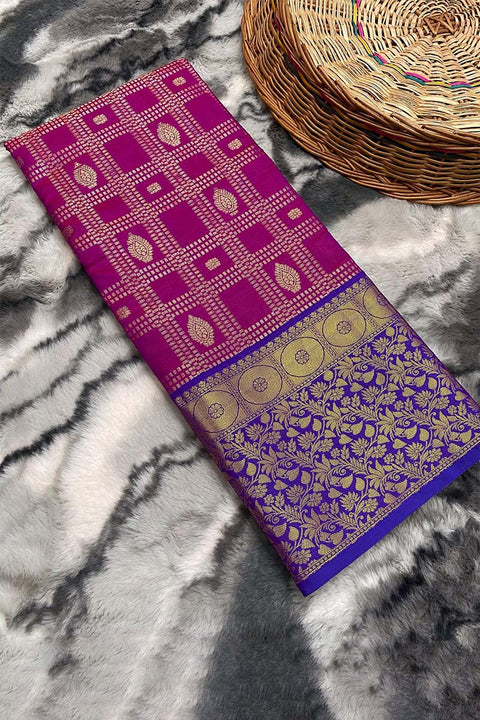 VastraLakshmi Divine Purple Kanjivaram Silk Saree With Adoring Blouse Piece