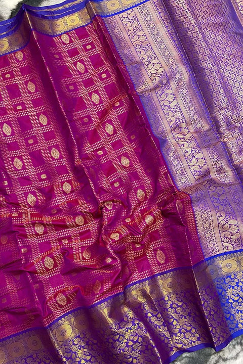 VastraLakshmi Divine Purple Kanjivaram Silk Saree With Adoring Blouse Piece