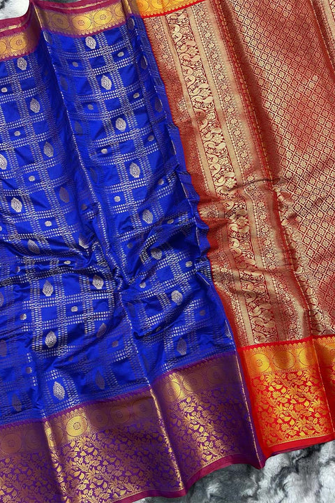 VastraLakshmi Groovy Royal Blue Kanjivaram Silk Saree With Breathtaking  Blouse Piece