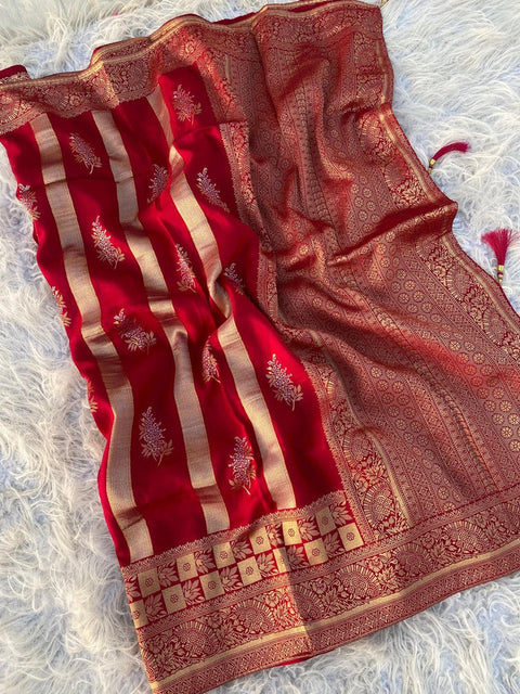 VastraLakshmi Engaging Red Soft Banarasi Silk Saree With Scrumptious Blouse Piece