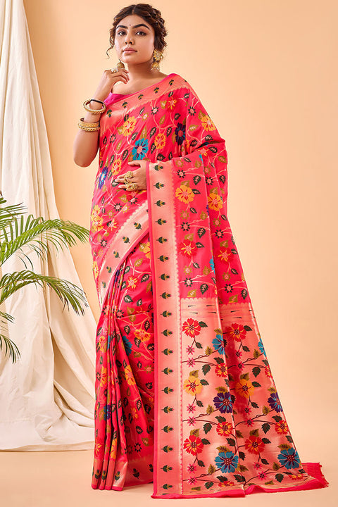 VastraLakshmi Ailurophile Dark Pink Paithani Silk Saree With Admirable Blouse Piece