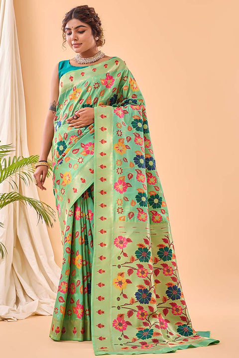 VastraLakshmi Redolent Pista Paithani Silk Saree With Gratifying Blouse Piece