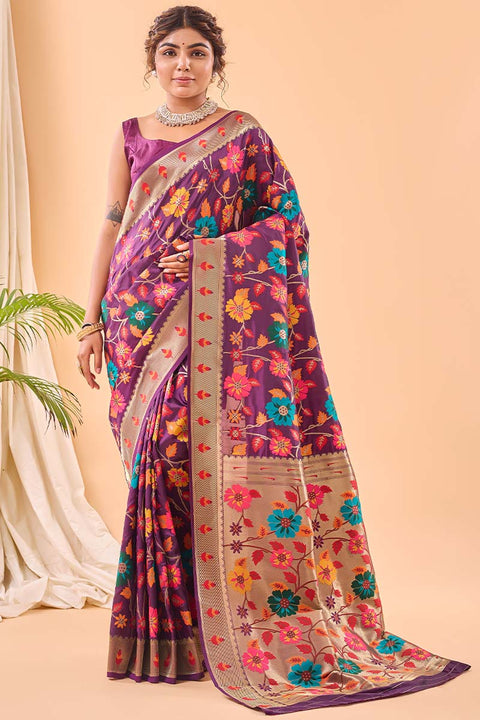 VastraLakshmi Improbable Purple Paithani Silk Saree With Proficient Blouse Piece