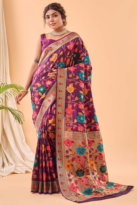 VastraLakshmi Improbable Purple Paithani Silk Saree With Proficient Blouse Piece