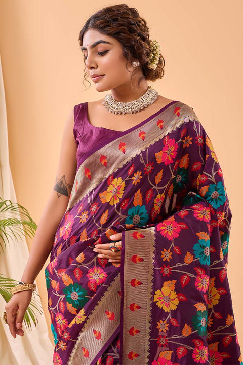 VastraLakshmi Improbable Purple Paithani Silk Saree With Proficient Blouse Piece