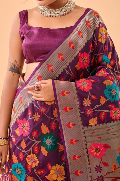 VastraLakshmi Improbable Purple Paithani Silk Saree With Proficient Blouse Piece