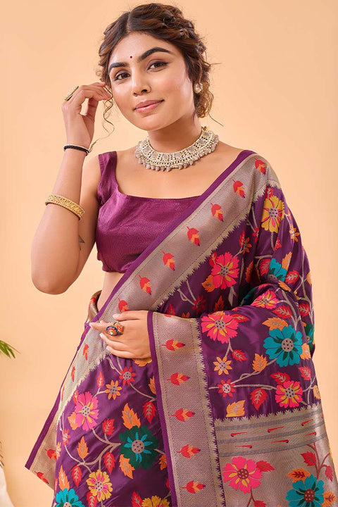 VastraLakshmi Improbable Purple Paithani Silk Saree With Proficient Blouse Piece