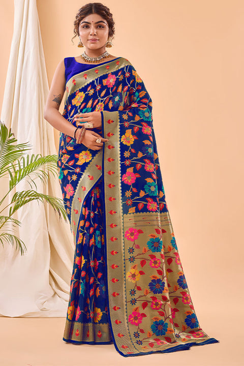 VastraLakshmi Fragrant Royal Blue Paithani Silk Saree With Smashing Blouse Piece