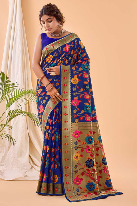 VastraLakshmi Fragrant Royal Blue Paithani Silk Saree With Smashing Blouse Piece