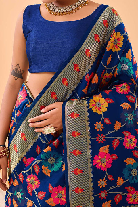 VastraLakshmi Fragrant Royal Blue Paithani Silk Saree With Smashing Blouse Piece