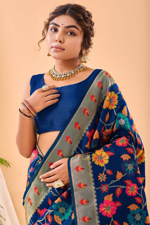 VastraLakshmi Fragrant Royal Blue Paithani Silk Saree With Smashing Blouse Piece