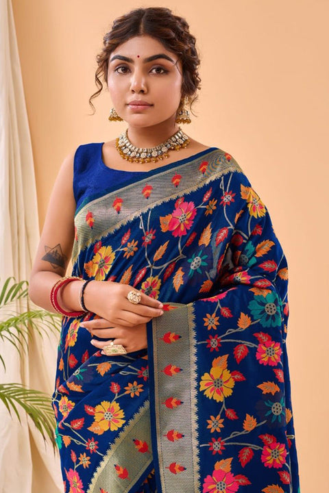 VastraLakshmi Fragrant Royal Blue Paithani Silk Saree With Smashing Blouse Piece