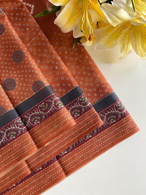 VastraLakshmi Energetic Brown Embroidery Work Soft Silk Saree With Phenomenal Blouse Piece