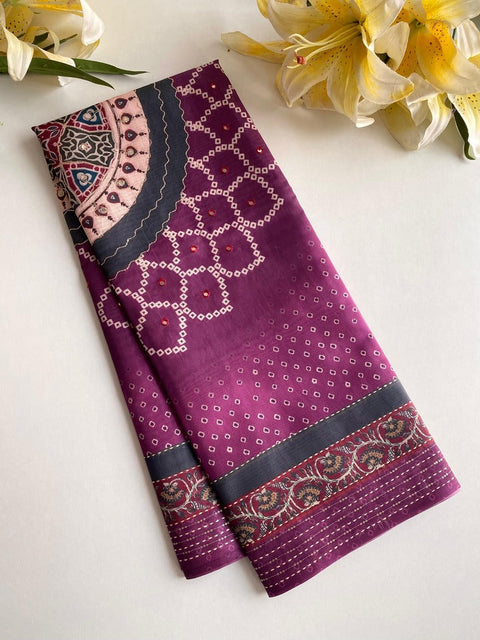 VastraLakshmi Intricate Magenta Embroidery Work Soft Silk Saree With EngrossingBlouse Piece