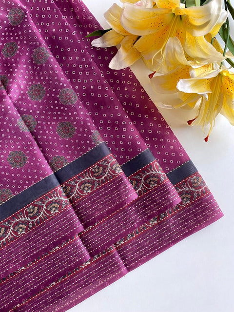 VastraLakshmi Intricate Magenta Embroidery Work Soft Silk Saree With EngrossingBlouse Piece