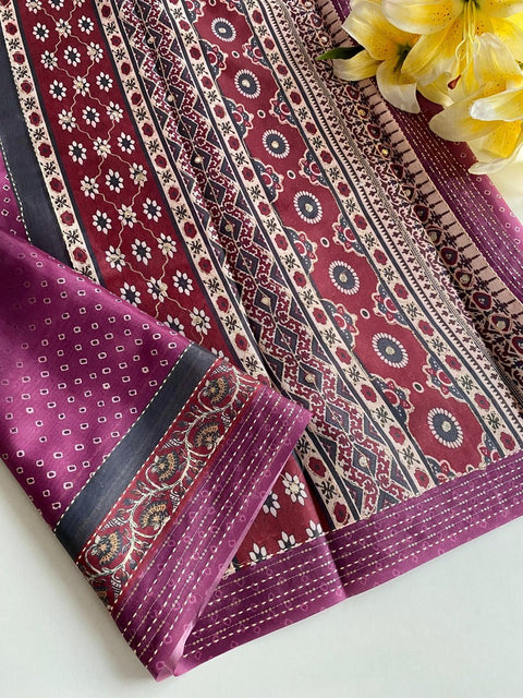 VastraLakshmi Intricate Magenta Embroidery Work Soft Silk Saree With EngrossingBlouse Piece