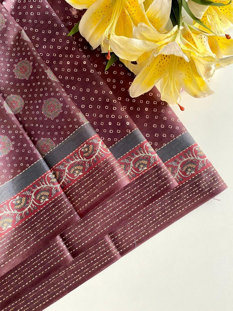 VastraLakshmi Fugacious Wine Embroidery Work Soft Silk Saree With Petrichor Blouse Piece