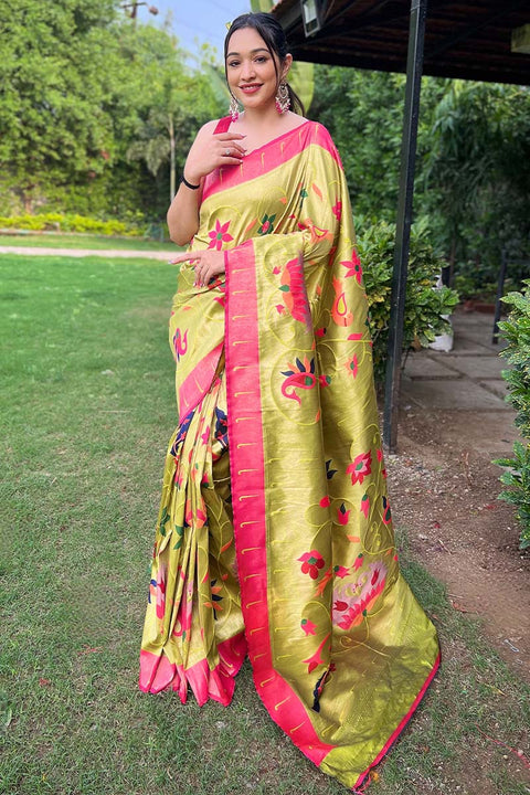 VastraLakshmi Embellished Mustard Paithani Silk Saree With Alluring Blouse Piece