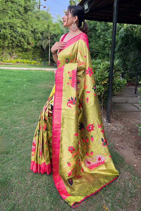 VastraLakshmi Embellished Mustard Paithani Silk Saree With Alluring Blouse Piece