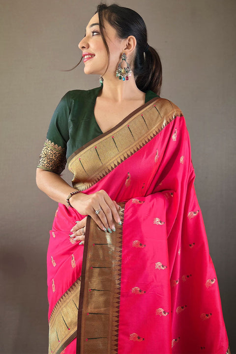 VastraLakshmi Skinny Dark Pink Paithani Silk Saree With Beautiful Blouse Piece