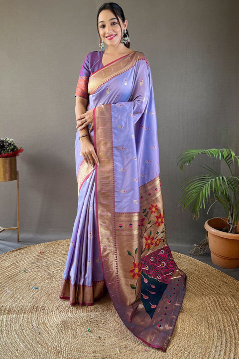 VastraLakshmi Sensational Lavender Paithani Silk Saree With Precious Blouse Piece