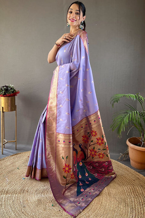 VastraLakshmi Sensational Lavender Paithani Silk Saree With Precious Blouse Piece