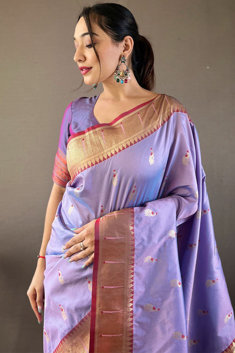 VastraLakshmi Sensational Lavender Paithani Silk Saree With Precious Blouse Piece