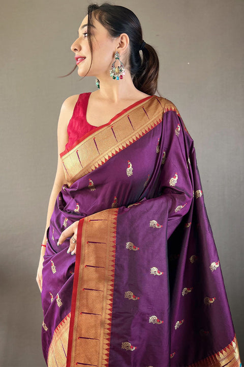 VastraLakshmi Appealing Purple Paithani Silk Saree With Flameboyant Blouse Piece