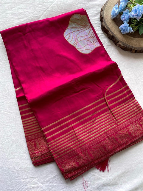 VastraLakshmi Gleaming Dark Pink Soft Banarasi Silk Saree With Phenomenal Blouse Piece