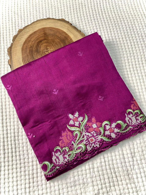 VastraLakshmi Ideal Purple Embroidery Work Tussar Silk Saree With Comely Blouse Piece