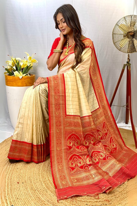 VastraLakshmi Trendy Beige Soft Banarasi Silk Saree With Classy Blouse Piece