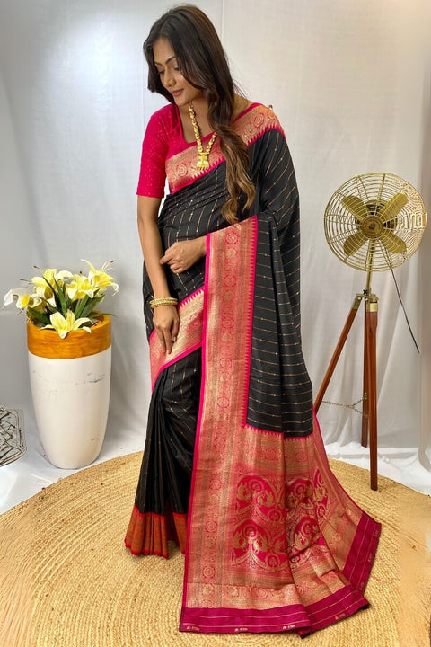 VastraLakshmi Sizzling Black Soft Banarasi Silk Saree With Gratifying Blouse Piece