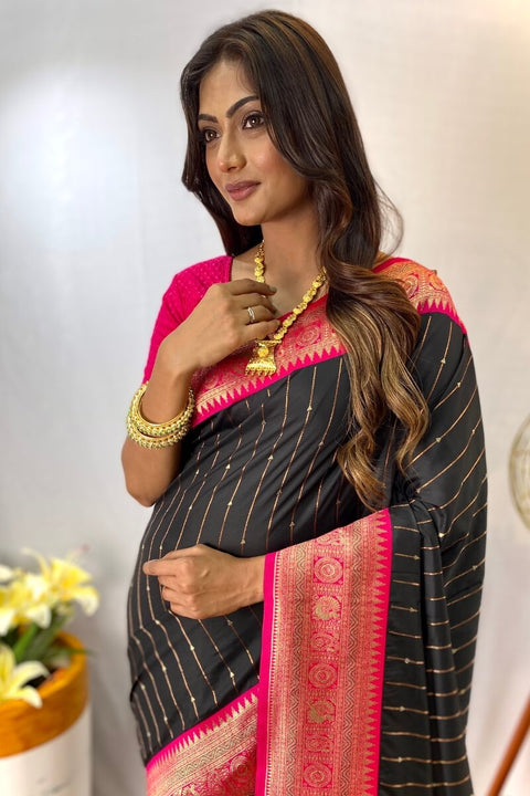 VastraLakshmi Sizzling Black Soft Banarasi Silk Saree With Gratifying Blouse Piece