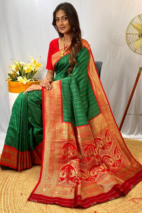 VastraLakshmi Ethnic Green Soft Banarasi Silk Saree With Delightful Blouse Piece