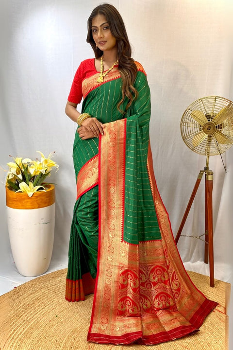 VastraLakshmi Ethnic Green Soft Banarasi Silk Saree With Delightful Blouse Piece