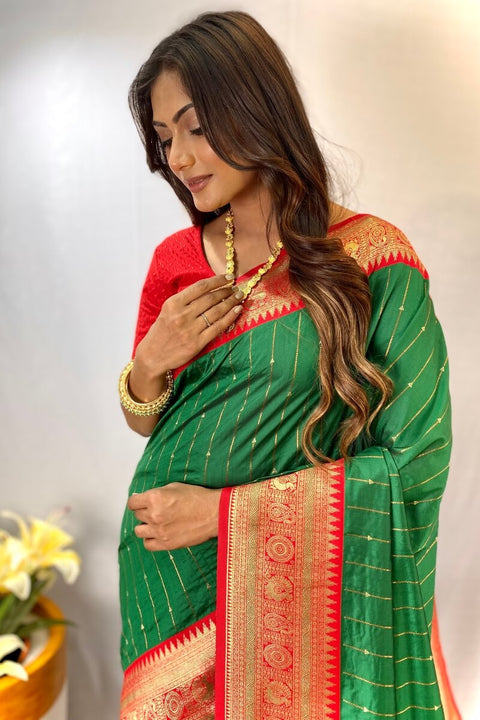 VastraLakshmi Ethnic Green Soft Banarasi Silk Saree With Delightful Blouse Piece