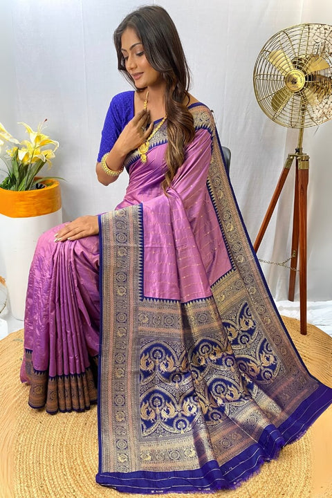 VastraLakshmi Excellent Levender Soft Banarasi Silk Saree With Desuetude Blouse Piece