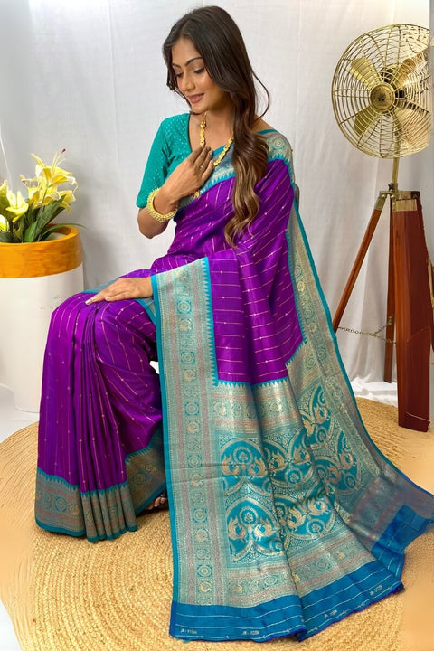 VastraLakshmi Ephemeral Purple Soft Banarasi Silk Saree With Moiety Blouse Piece