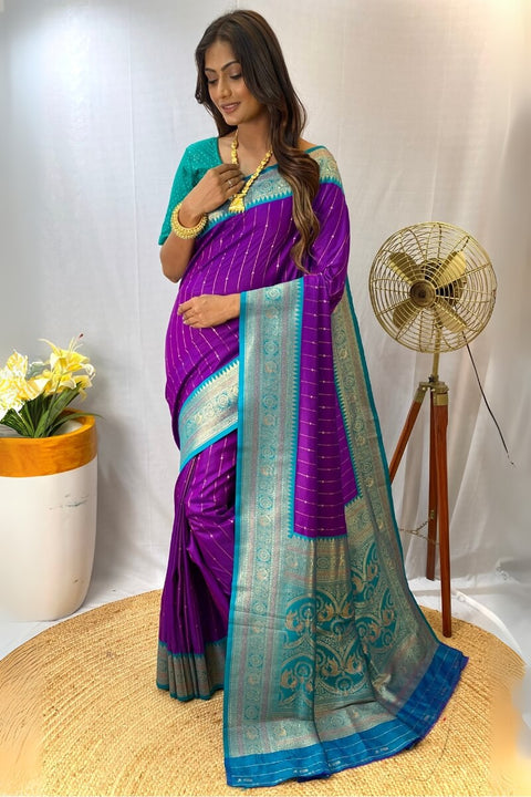 VastraLakshmi Ephemeral Purple Soft Banarasi Silk Saree With Moiety Blouse Piece