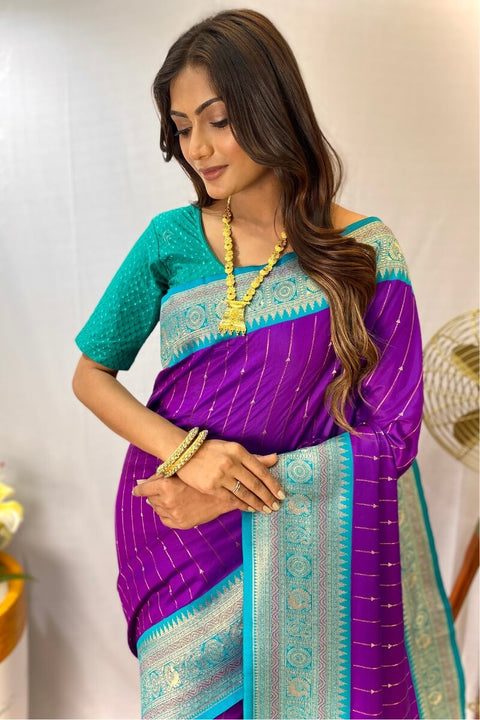 VastraLakshmi Ephemeral Purple Soft Banarasi Silk Saree With Moiety Blouse Piece