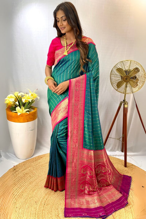 VastraLakshmi Vestigial Rama Soft Banarasi Silk Saree With Amiable Blouse Piece